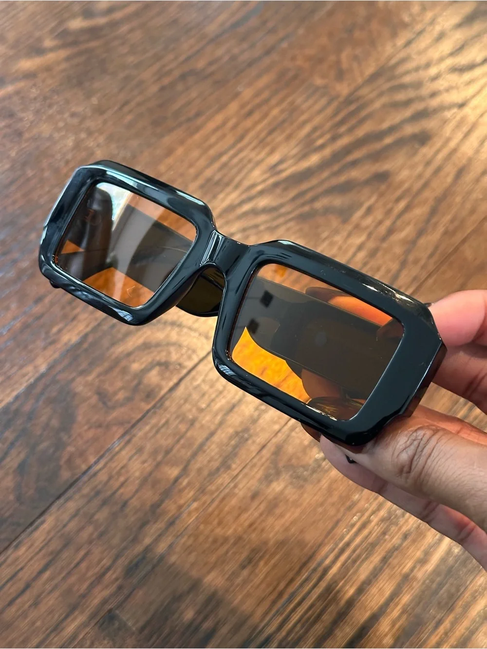 Black Rectangle Sunglasses with Amber Lenses